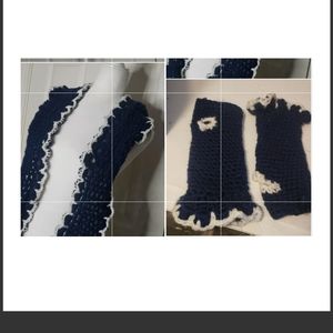 Knitted Scarf & Fingerless Gloves Blue & White
